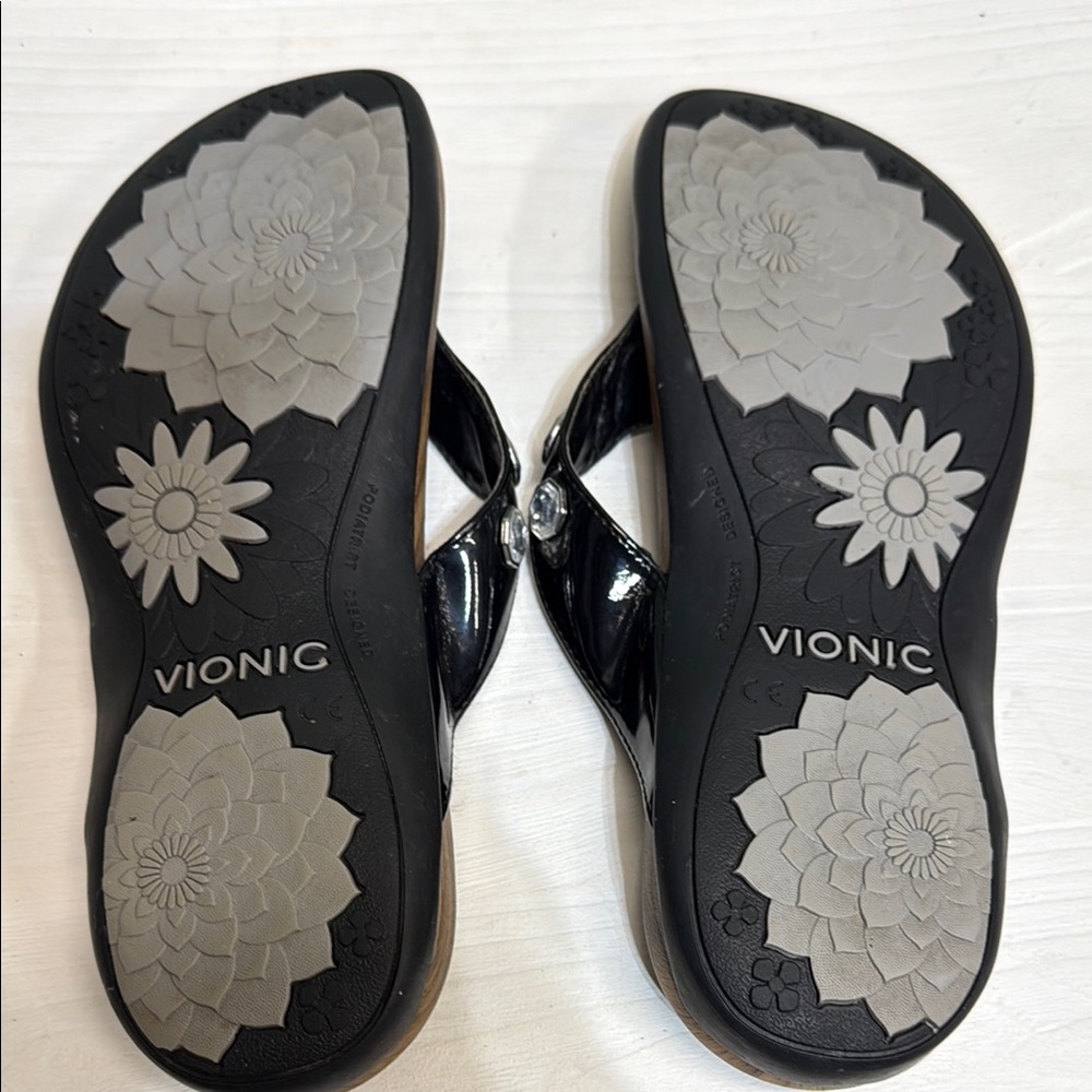 Vionic Black and Brown Sandals with Metallic Accents - Picture 6 of 7
